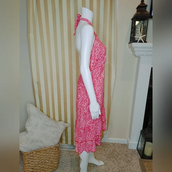 DRAGONFLY IMPORT HALTER NECK SMOCKED DRESS, PINK L - Picture 4 of 7